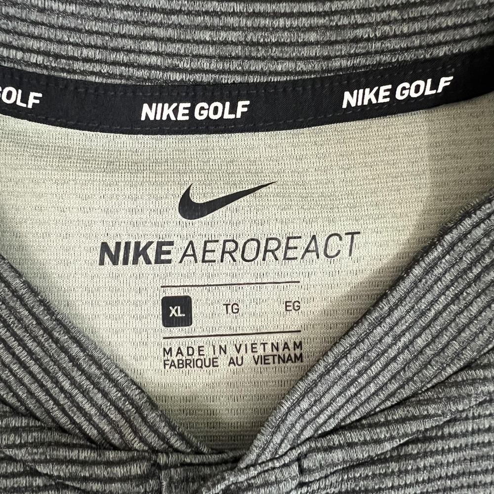 Nike Aeroreact Polo Henley Shirt Mens XL Gray Striped GolfPerformance Top - Picture 2 of 8